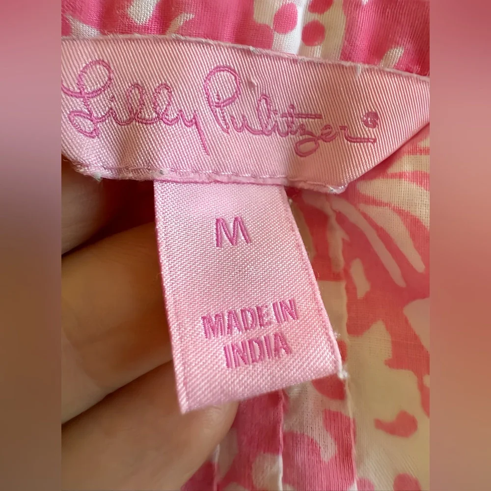 Lilly Pulitzer Sarasota Beaded Tunic Top Sz M Pink White Shell Print 3/4 Sleeve - Picture 7 of 12